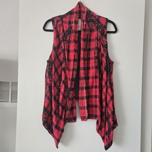 Anthropologie Red and Black Plaid Vest